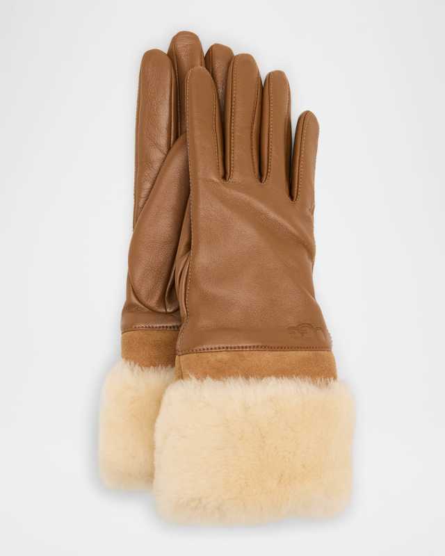 Sheepskin Leather Gloves W/ Faux Fur Tri